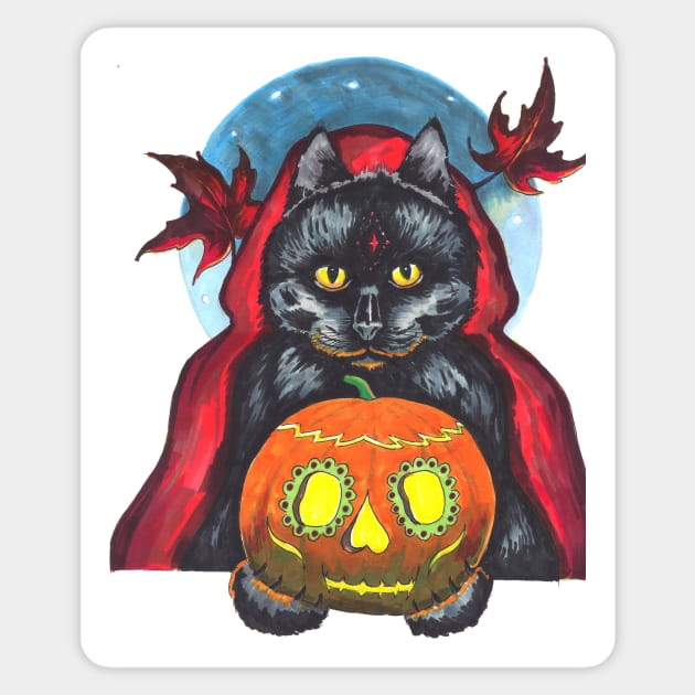 The Lucky Black Cat of Autumn Sticker by christoff3000